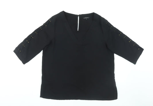River Island Women's Black 3/4 Sleeve V-Neck Blouse