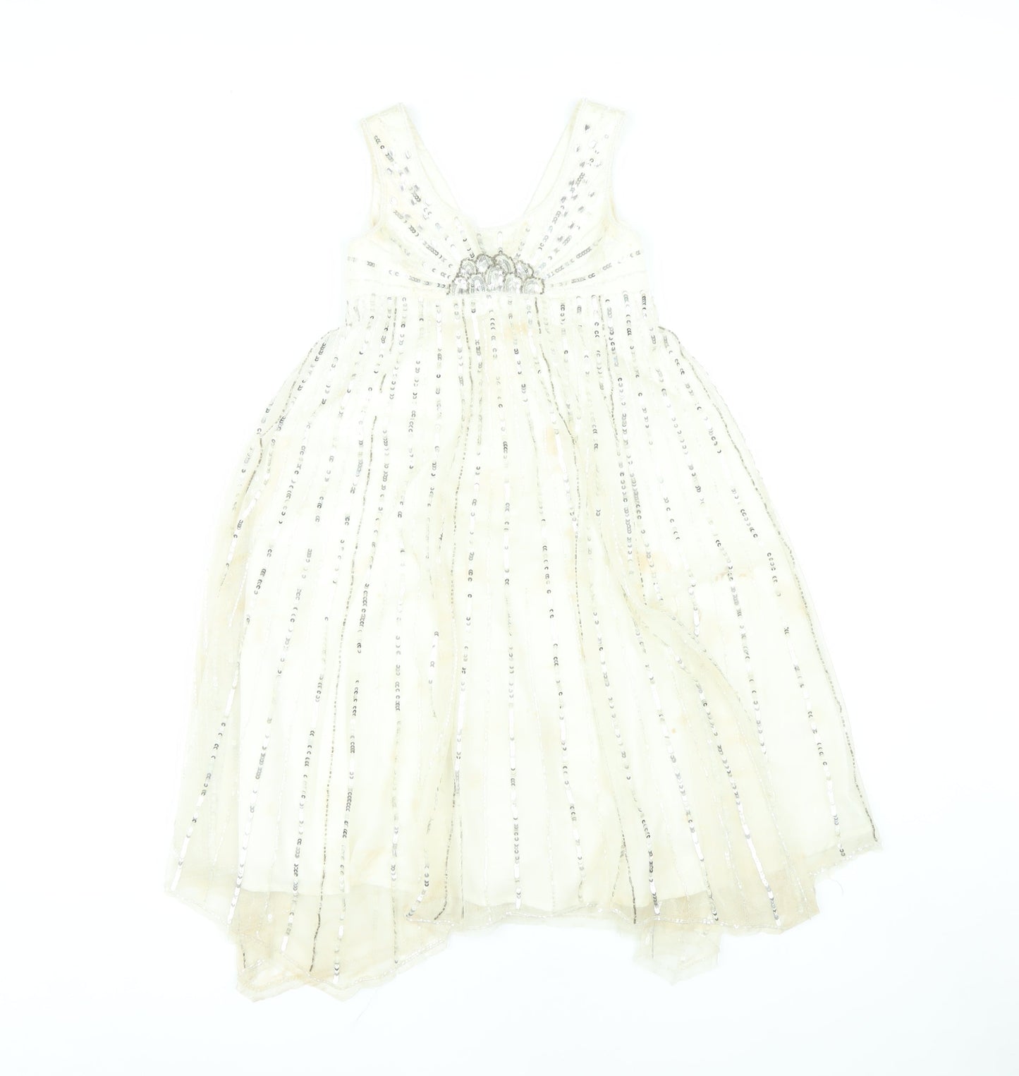 Monsoon Girls White Ball Gown Dress, 7-8 Years, Party Wedding