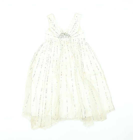 Monsoon Girls White Ball Gown Dress, 7-8 Years, Party Wedding