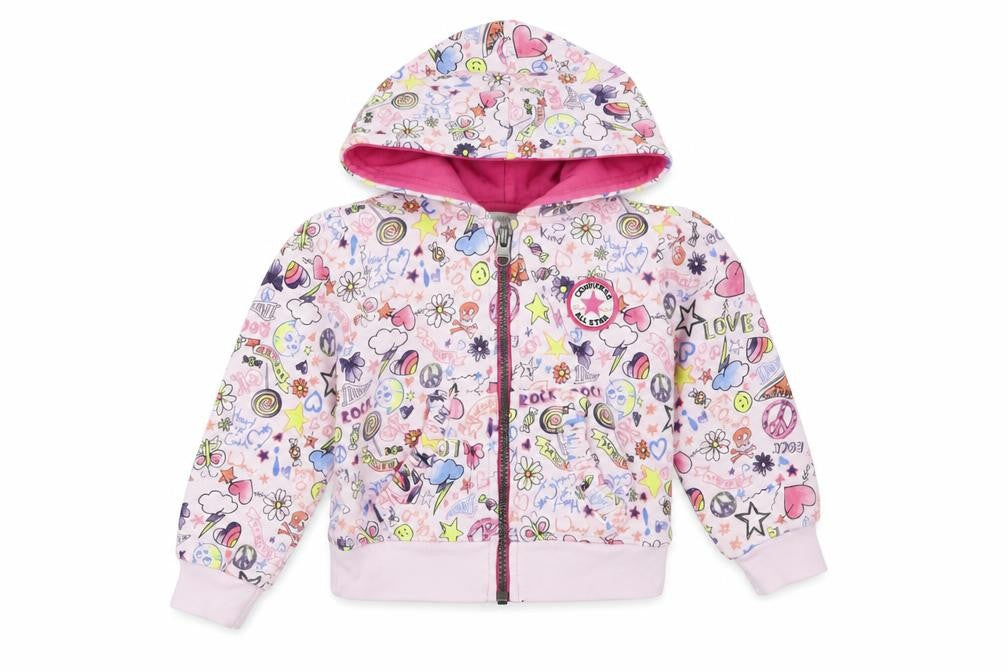 Converse Girls Pink Graphic Print Full Zip Hoodie 2 Years