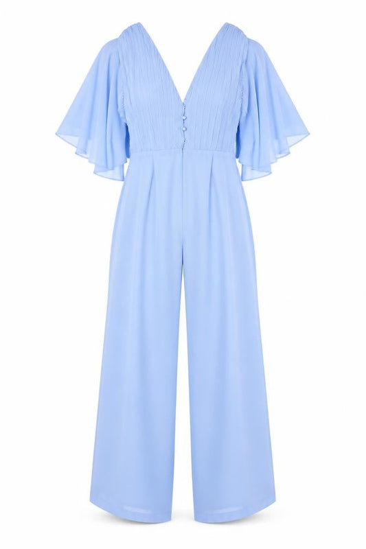 Boohoo Women’s Blue V-Neck Jumpsuit, Size 10, Formal Occasion