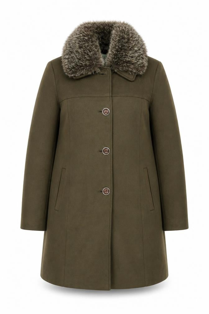 Sky Point Women's Brown Fur Trim Overcoat - L