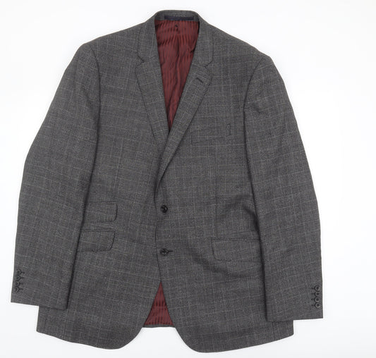 Marks & Spencer Men's Grey Check Wool Blazer 46L