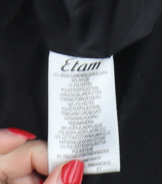 Etam Women's Black Wool Coat, Size 12, Fur Collar