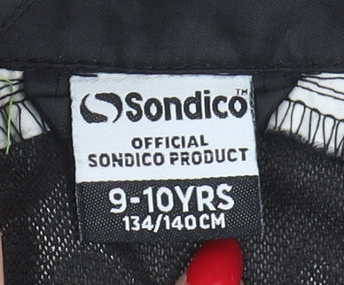 Close-up detail of Sondico boys’ black windbreaker jacket, size 9-10, years