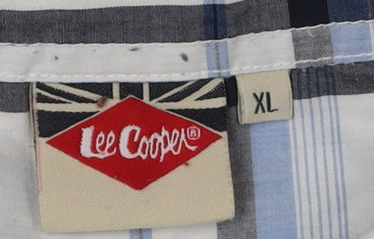 Close-up detail of Lee Cooper Men's Blue XL Plaid Button-Up Shirt