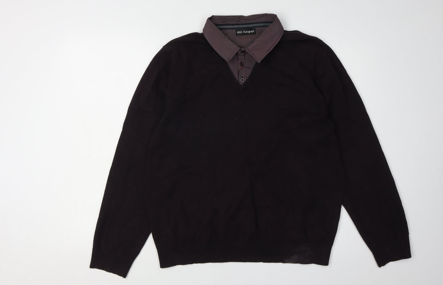 Marks and Spencer Men's Black Collared Pullover Jumper L