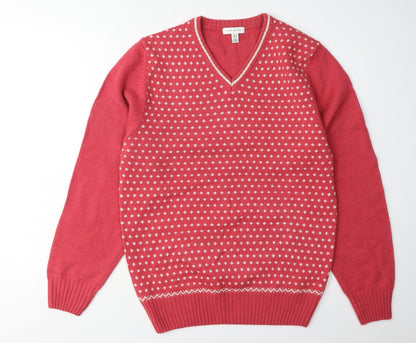 Topshop Women's Red V-Neck Pullover Jumper, Size L