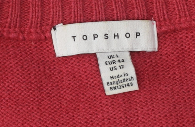 Topshop Women's Red V-Neck Pullover Jumper, Size L