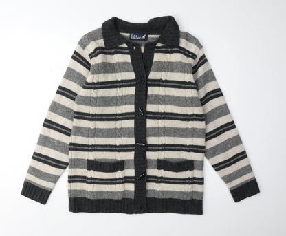 Tulchan Women's Grey Striped Wool Cardigan S