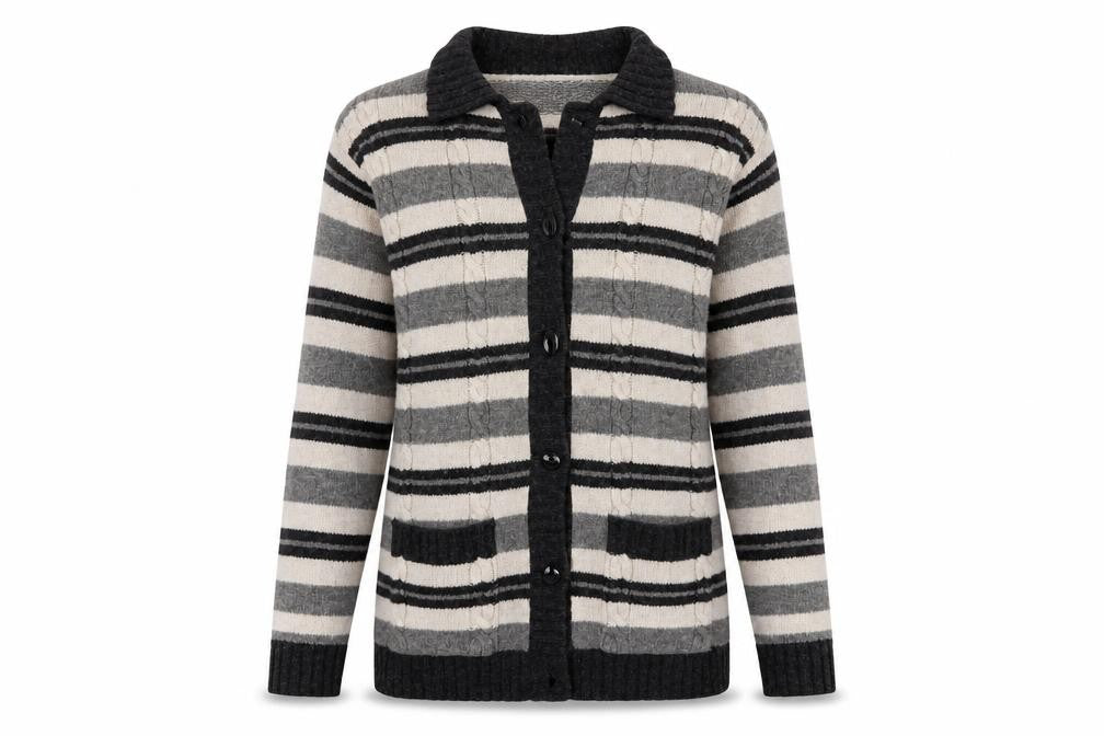 Tulchan Women's Grey Striped Wool Cardigan S