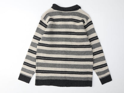 Tulchan Women's Grey Striped Wool Cardigan S