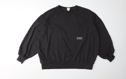 H&M Womens Black Graphic Print Pullover Sweatshirt L