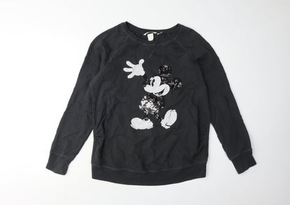 Preloved H&M Women's Black Mickey Mouse Pullover Sweatshirt M - Front