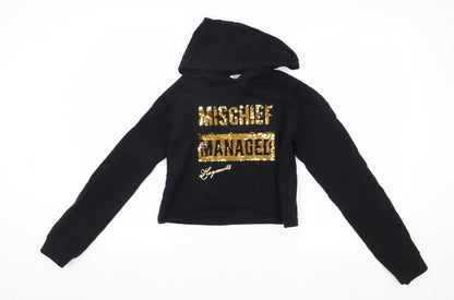 Additional front view of Harry Potter girls’ black sequin hoodie 11-12 years - magic pullover