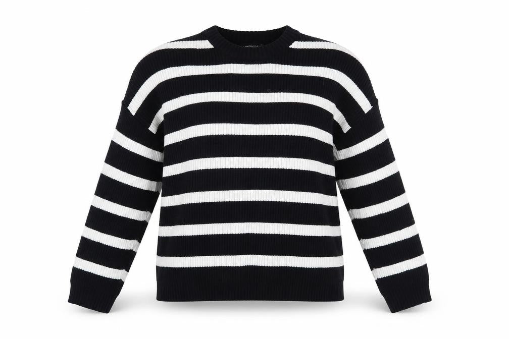 Stradivarius Women's Black Striped Crew Neck Pullover Jumper S