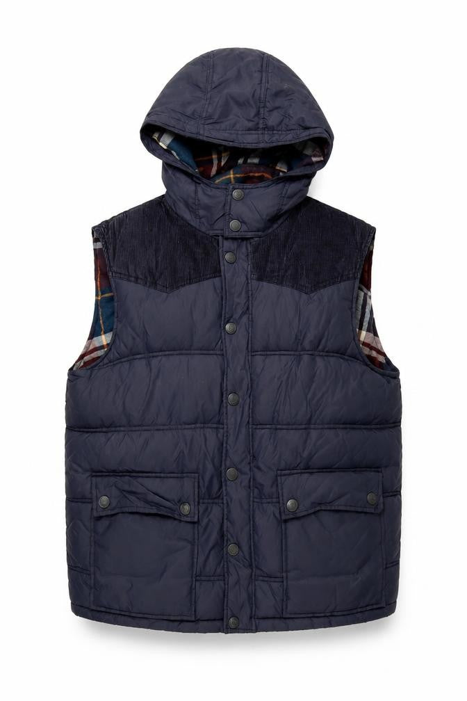 Easy Men's Blue Puffer Waistcoat, Hooded, Size L