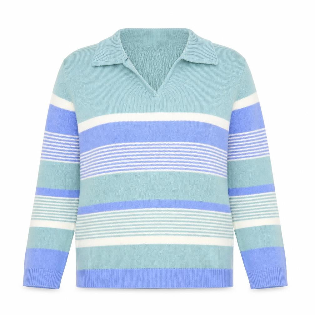EWM Women's Blue Multicoloured Striped Jumper M