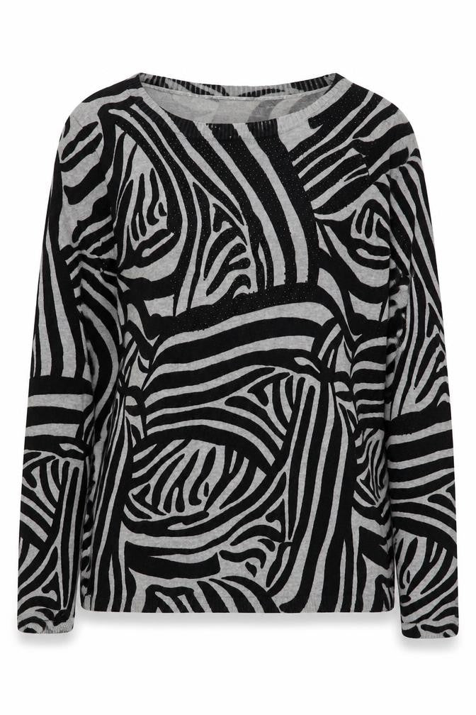 Anna Rose Women's Black Grey Zebra Print Pullover Jumper M