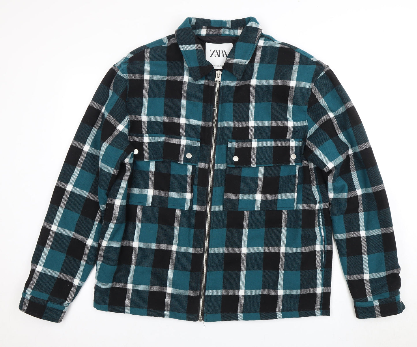 Zara Men's Blue Checked Flannel Jacket XL Casual