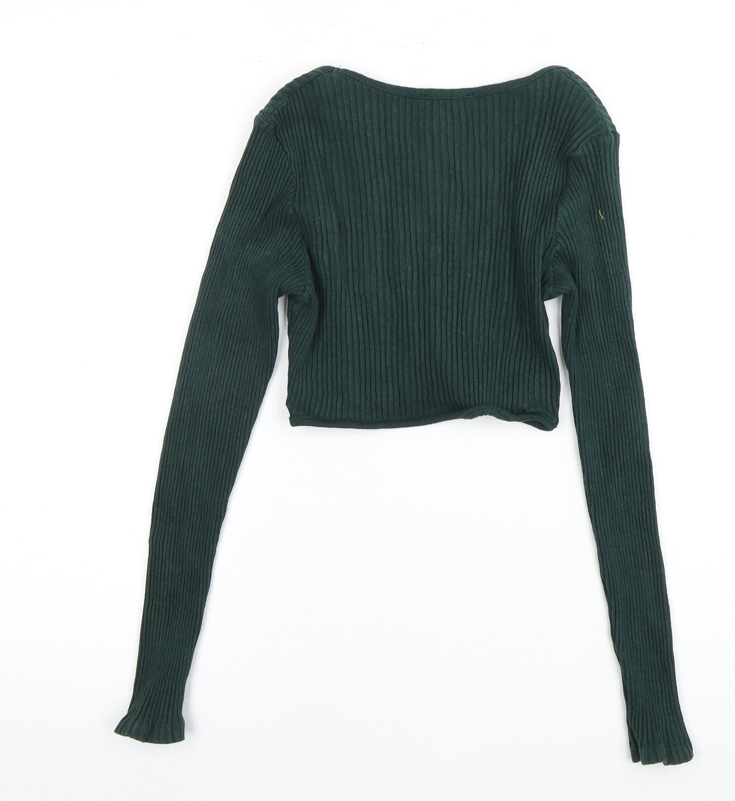 Zara Women's Green Cropped V-Neck Knit Top