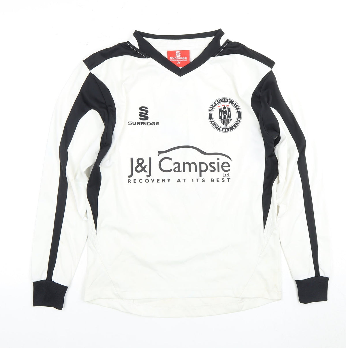 Surridge Boys Football Jersey White Black L Long Sleeve