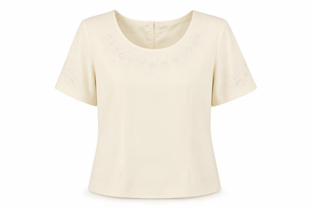 Jacques Vert Ivory Blouse - Women's 14, Formal Embroidered