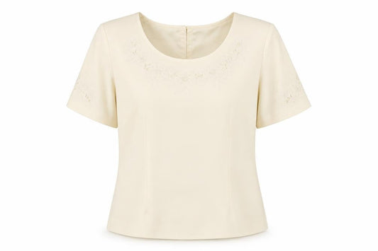 Jacques Vert Ivory Blouse - Women's 14, Formal Embroidered