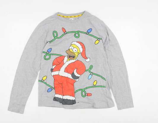 Preloved The Simpsons Unisex Grey T-Shirt Homer Christmas Size S - Front