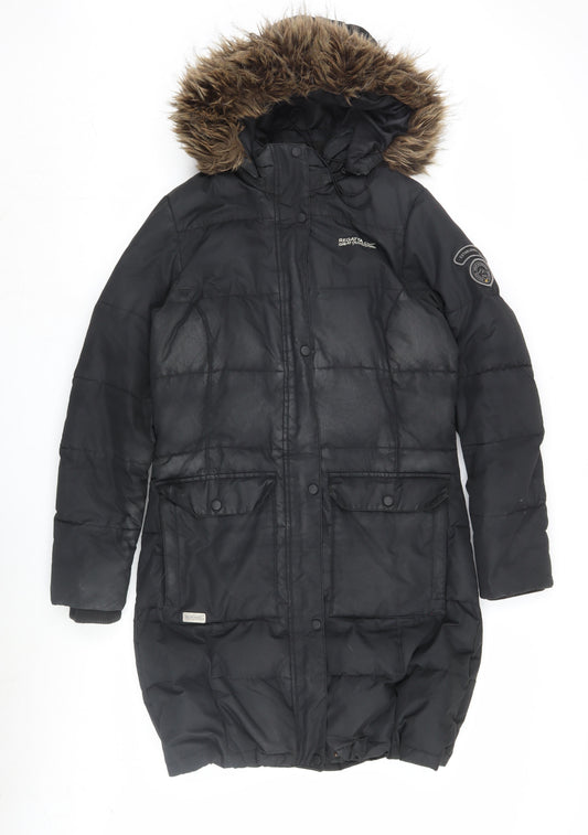 Regatta Women's Black Puffer Jacket Size 12 Fur Hood