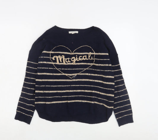 Wild Child Women's Blue Striped Pullover Jumper