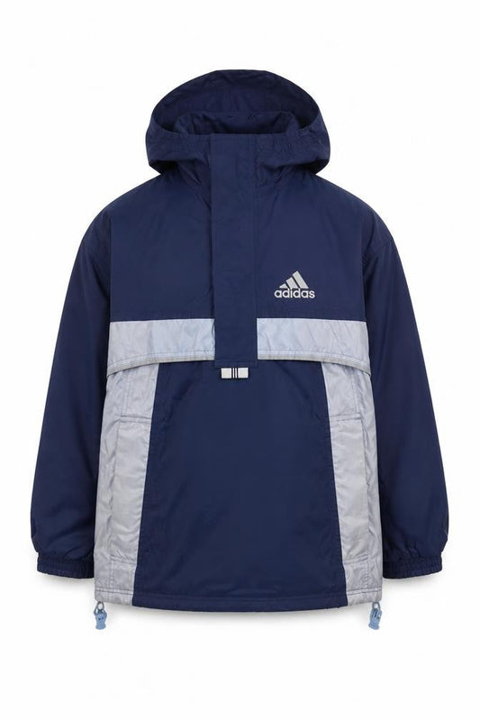 Adidas Boys Blue Windbreaker Jacket M Hooded Lightweight