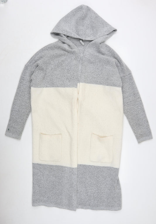 Capsule Women's Grey Ivory Hooded Open front Cardigan Size 16/18