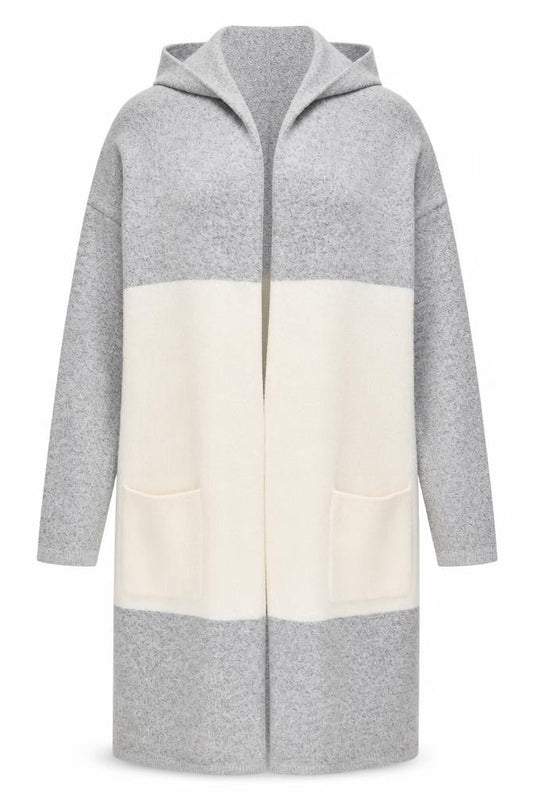 Capsule Women's Grey Ivory Hooded Open front Cardigan Size 16/18