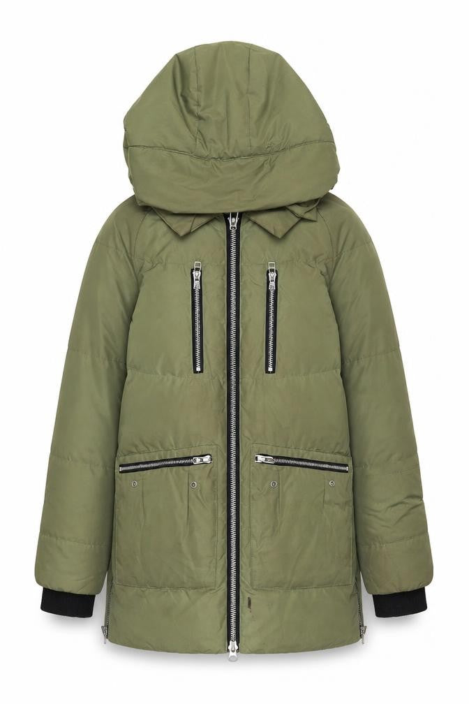 Warehouse Women's Green Puffer Jacket Size 8 - Winter Essential