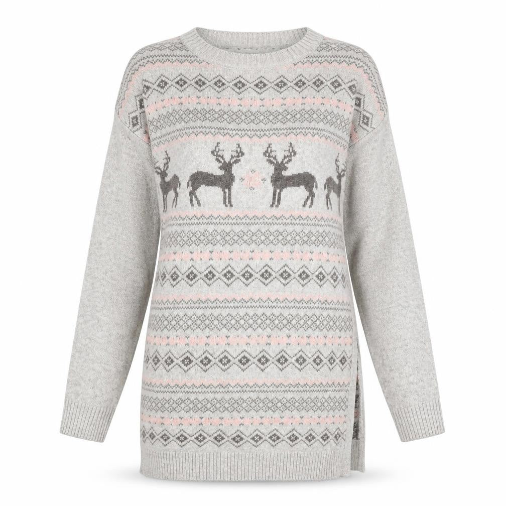 Fat Face Women's Grey Reindeer Jumper Size 12