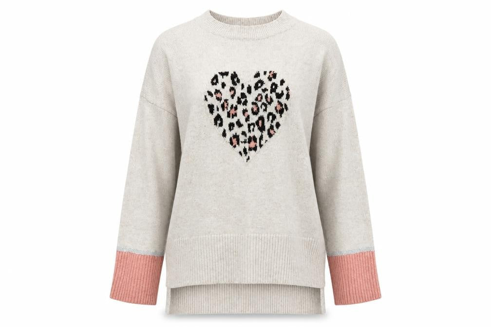 Oasis Women's Beige Heart Print Pullover Jumper - Size S