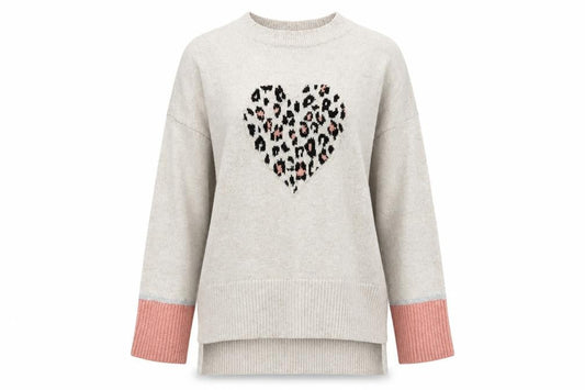 Oasis Women's Beige Heart Print Pullover Jumper - Size S