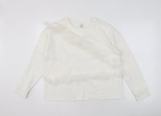 River Island Women’s White Fur Trim Pullover Sweatshirt S