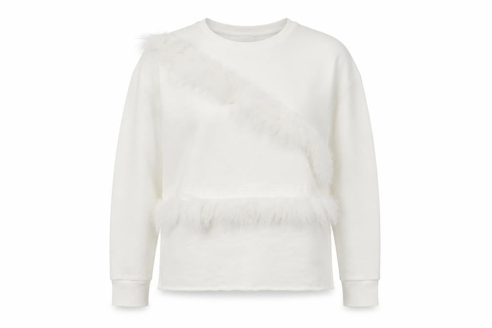 River Island Women’s White Fur Trim Pullover Sweatshirt S