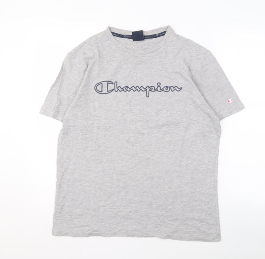 Champion Men's Grey Crew Neck T-Shirt, Size L, Logo