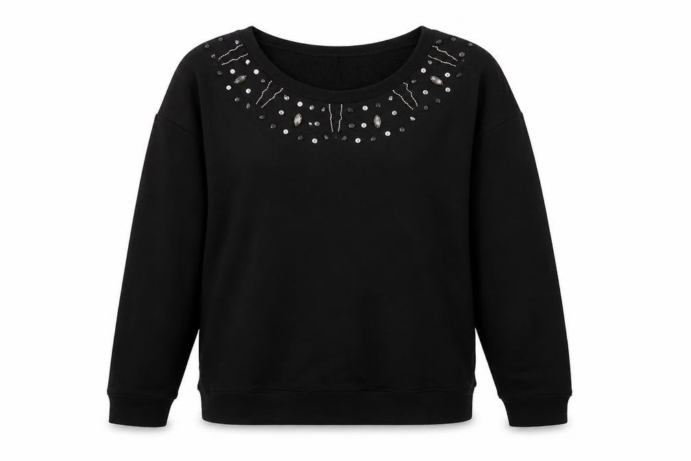 Limited Collection Women's Black Beaded Pullover Sweatshirt