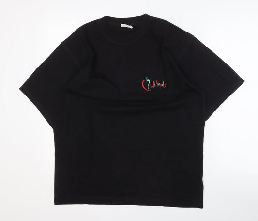 Chilliheads Men's Black Cotton Crew Neck T-Shirt with Logo Size L