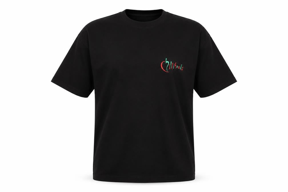 Chilliheads Men's Black Cotton Crew Neck T-Shirt with Logo Size L