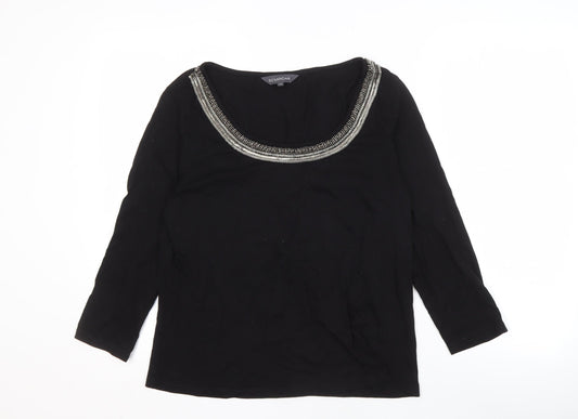 Sosandar Women's Black Beaded Blouse Size 14
