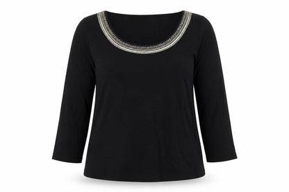 Sonsandar Women's Black Beaded Blouse Size 14