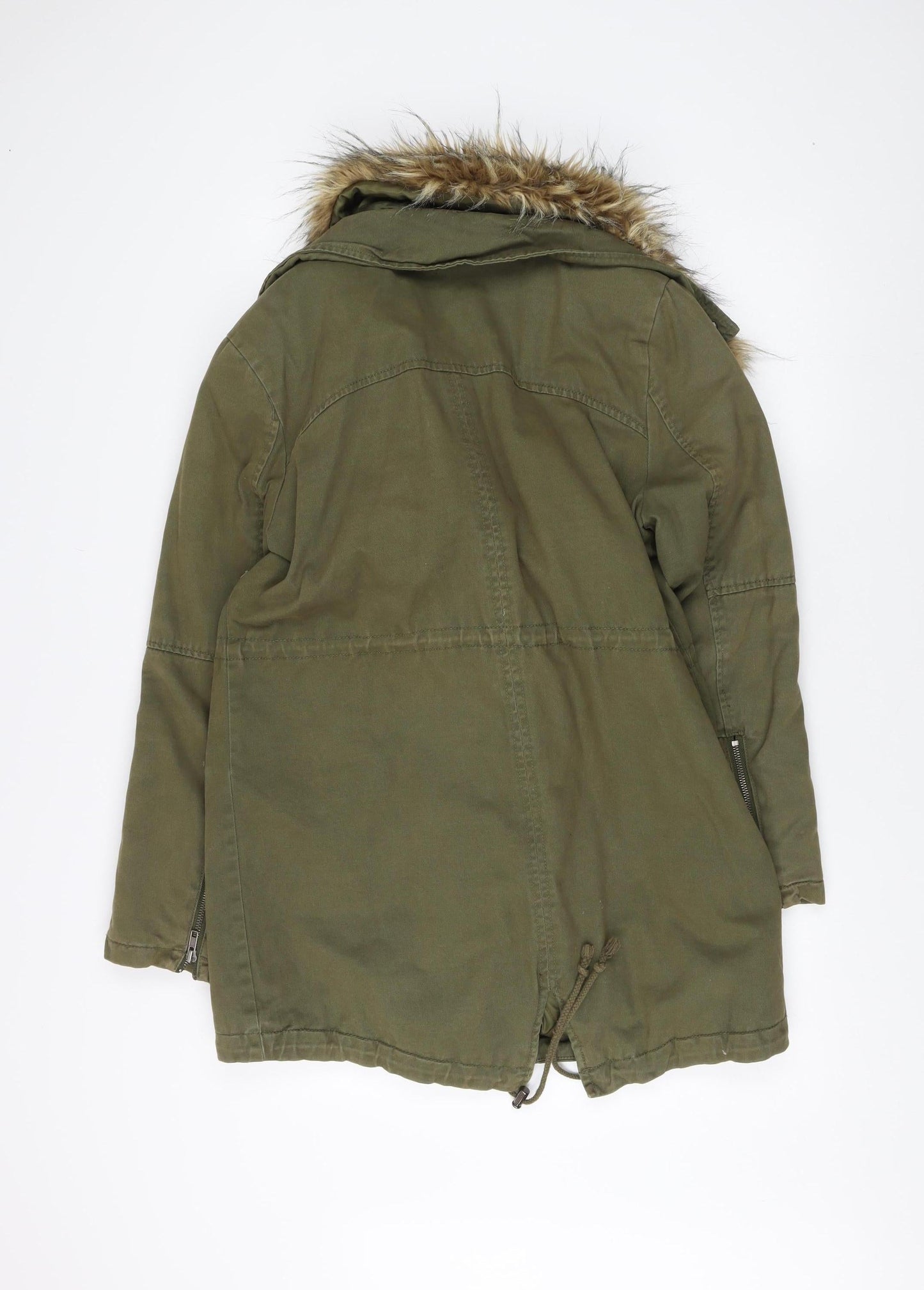 SoulCal & Co Women's Green Fur Trim Parka Jacket Size 12