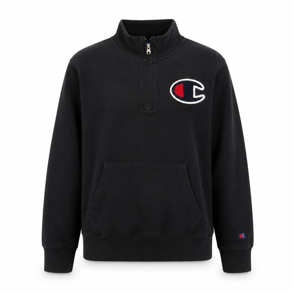 Champion Teens Black Logo Henley Hoodie L