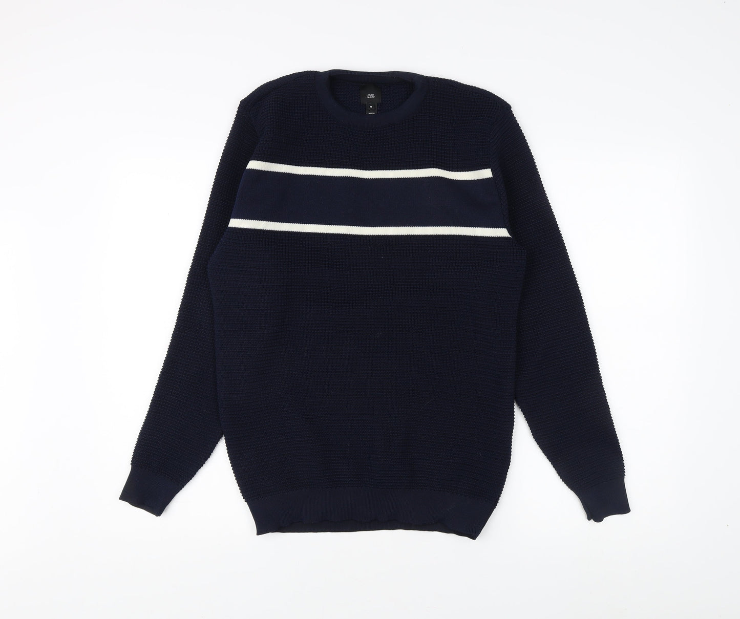 River Island Men's Blue Striped Pullover Sweatshirt