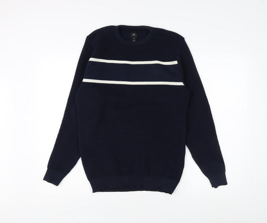 River Island Men's Blue Striped Pullover Sweatshirt